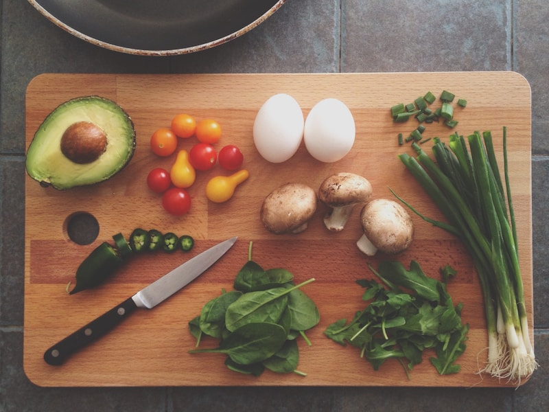 Fresh vegetables on cutting surface